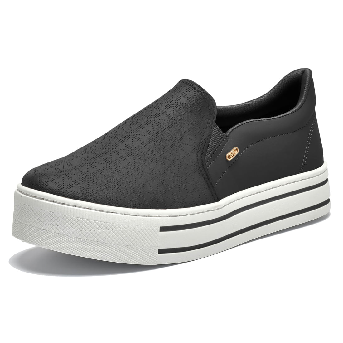Tênis casual feminino preto vista superior mostrando detalhes do calçado